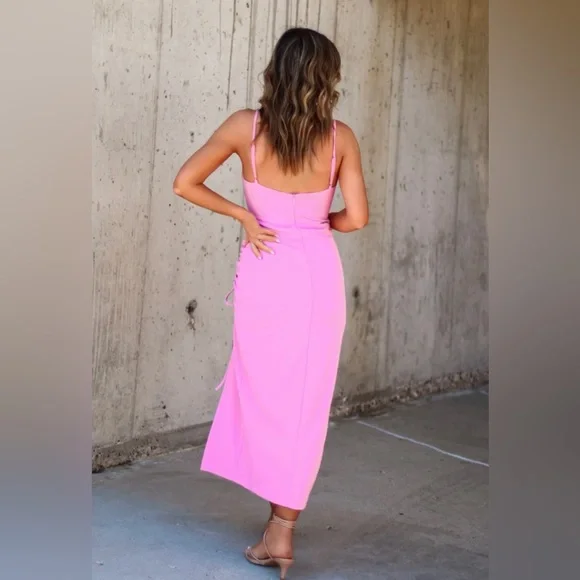 NWOT Pink Cowl Neck Ruched Dress Sz S Spring Summer Easter Wedding Vacation - Picture 5 of 8